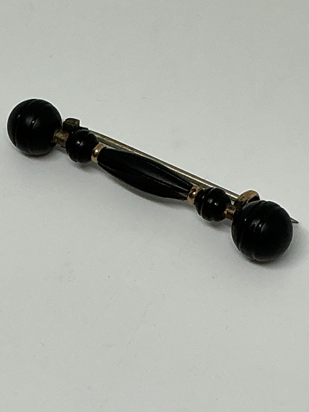 “Antique Victorian Mourning Bar Pin Brooch Fluted Black French Jet C-Clasp”